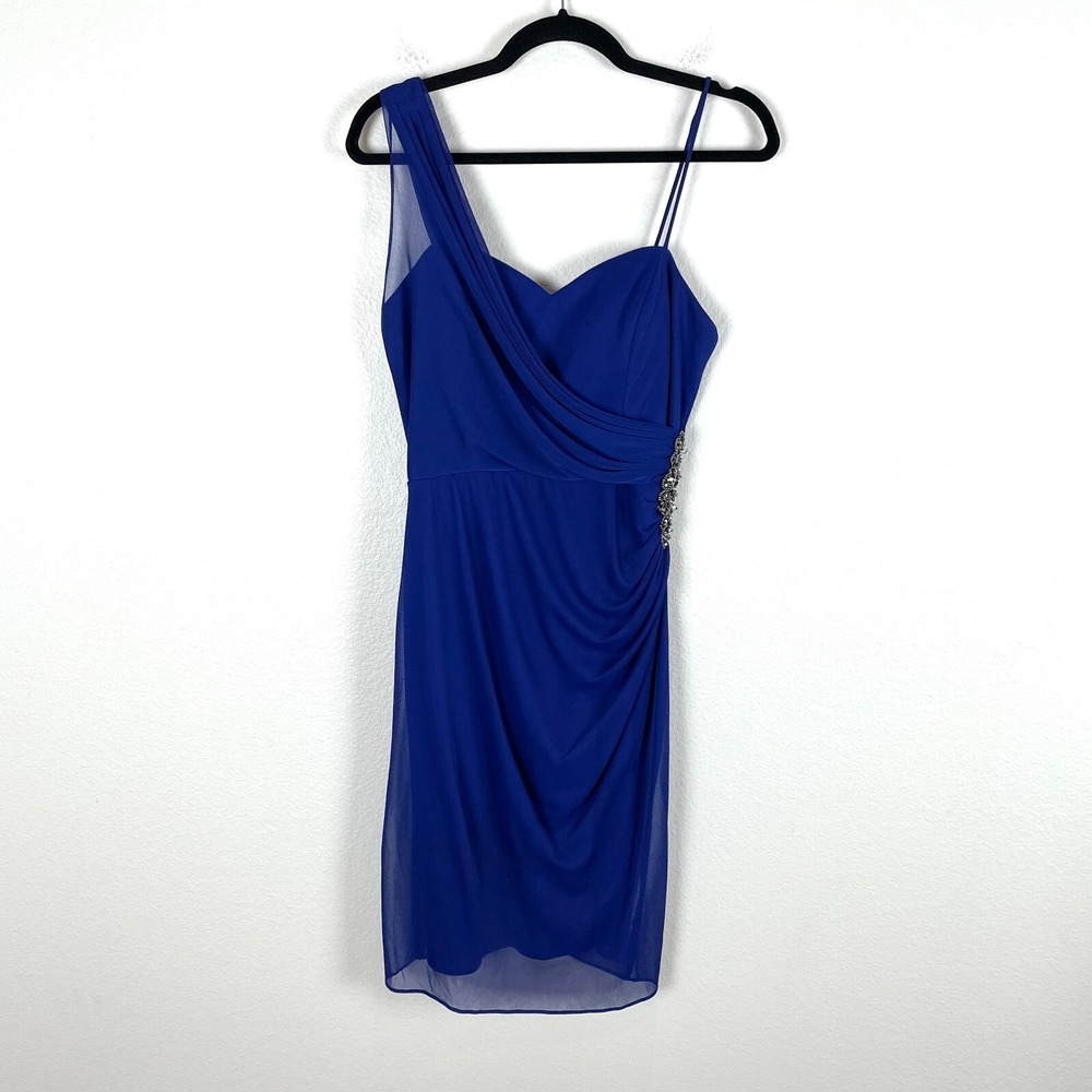 Cache Womans Size 8 Evening Dress Royal Blue Side‎ Ruched Sleeveless